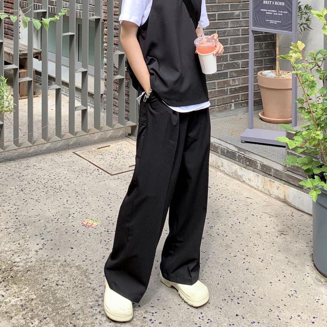 Wide Pants Men Harajuku Solid Color Black White Casual Pants Korean Fashion Streetwear Straight Trousers Techwear Clothes aidase-shop