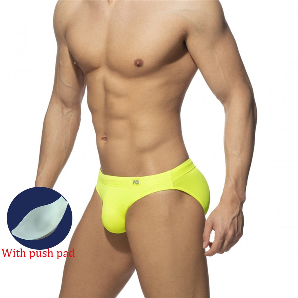 Aidase  Men's Swimming Trunks Low Waist Bikini Panties Sexy Nylon Solid Color Swimsuit Quick-Drying Push Pad Shorts Beach Swimming Surf aidase-shop