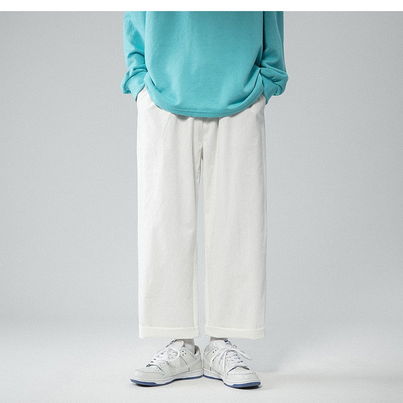 Legible Men's Pants Retro Ankle Length Casual Cotton Pant Male Elastic Waist Loose Pant Man aidase-shop