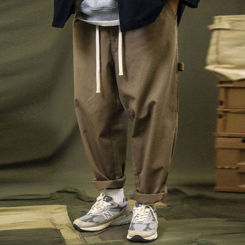 Patchwork Cargo Pants Men Corduroy Contrast Stitch Trousers Mens Streetwear Loose Casual Pants aidase-shop