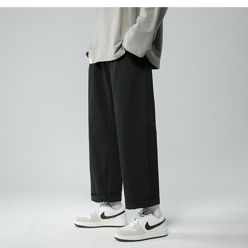 Legible Men's Pants Retro Ankle Length Casual Cotton Pant Male Elastic Waist Loose Pant Man aidase-shop