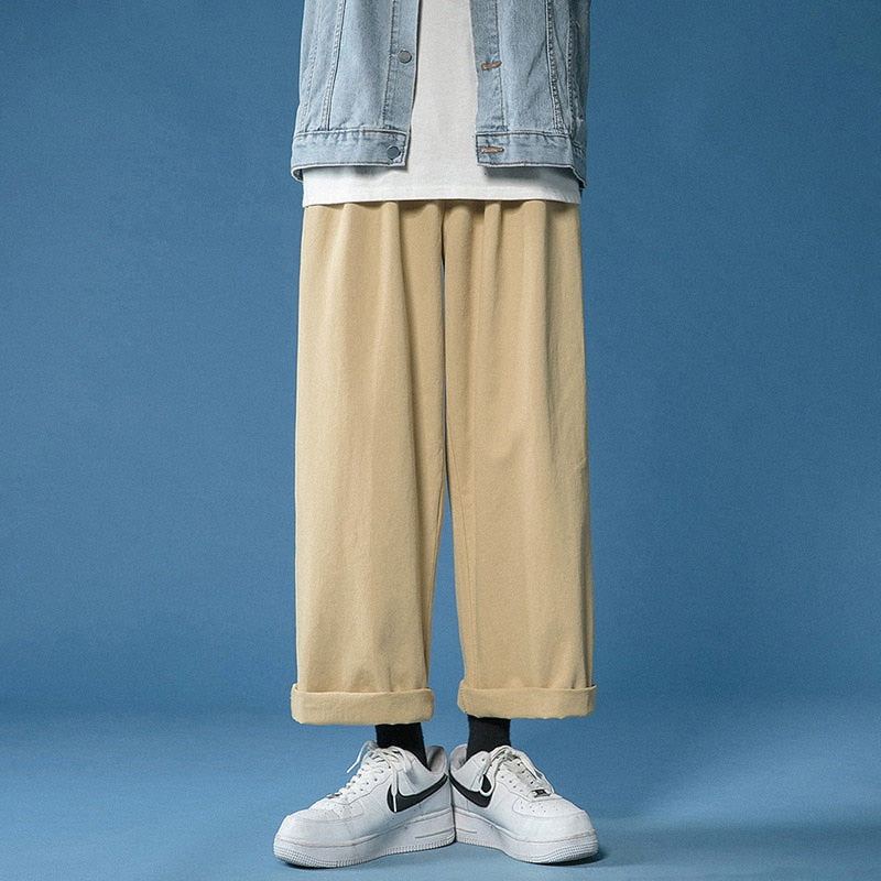 Wide leg casual pants loose men and women Japanese retro autumn wild straight overalls trousers aidase-shop