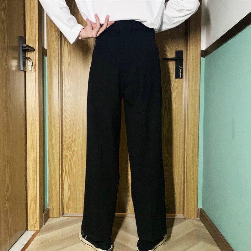 Aidase Men Casual Pants Solid Simple Large Size 3XL Button Fly Chic Mens Korean Style Straight Trousers All-match Ankle-length Loose aidase-shop