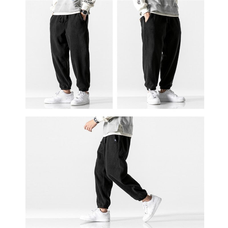 Aidase Men Fleece Pants Loose Autumn Winter Casual Jogging Pants Outdoor Sportwear Sweatpants Tie Feet Elastic Waist Mens Trousers aidase-shop