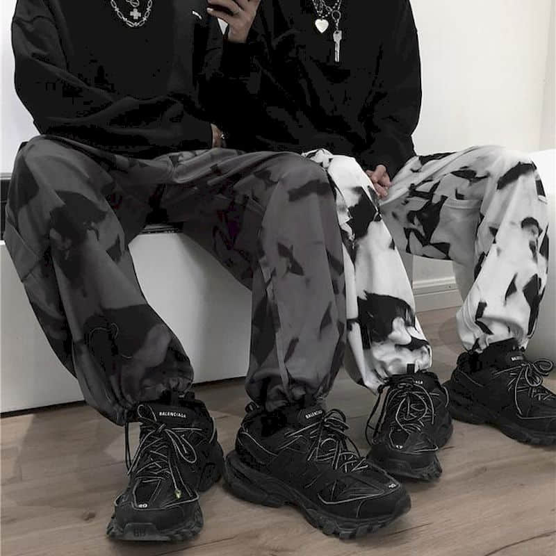 Wide leg pants men women Korean Harajuku high street retro tie-dye Cargo Pants loose hip-hop casual lovers trousers punk bottoms aidase-shop