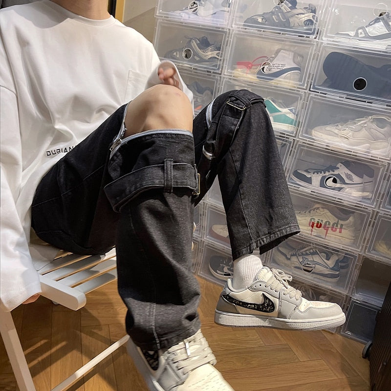 Fashion Men's Jeans Pants Hip Hop Trend Streetwear Jogging Pants Men Casual Elastic Waist Men Trousers aidase-shop