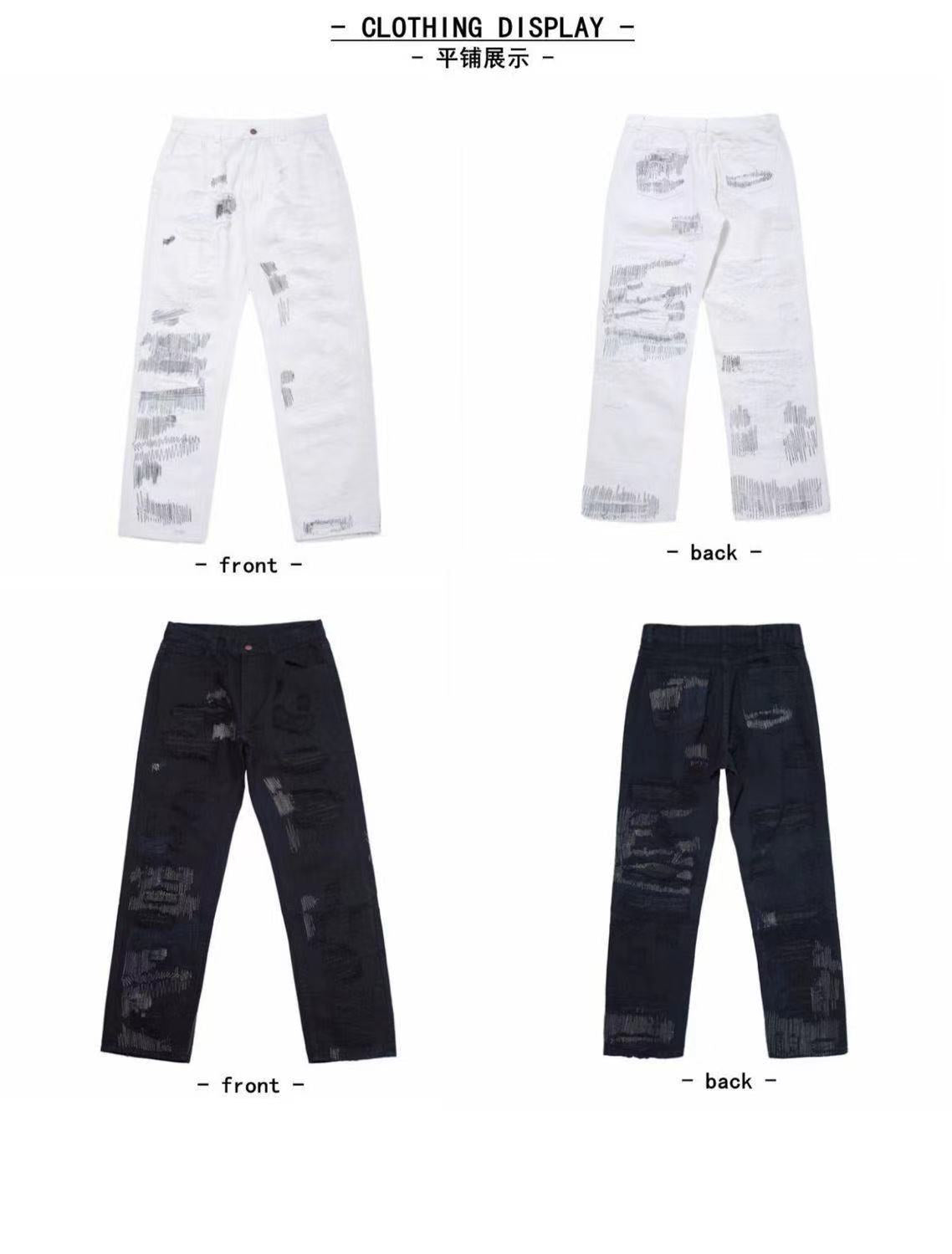 Aidase  Men's Fashion High Street Holes Jeans Trend American Casual Pants Loose White/black Straight Pants Hip-hop Style Trousers aidase-shop