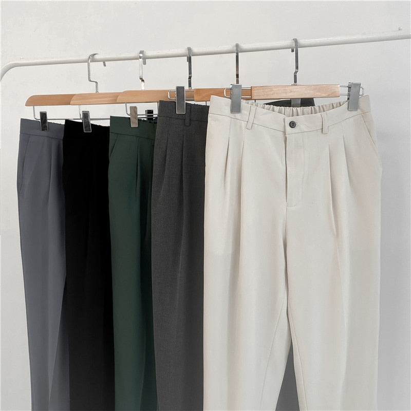 Aidase 2022 New Men's Suit Pants Korean Design Summer Loose Ankle Length Bottoms Elastic Waist Solid Streetwear Cool Casual Clothing aidase-shop