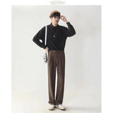 Aidase 2021 Men's Fashion Trend Loose Straight Pants Light Business Trousers Button Casual Pants Black/brown Color Popular Suit Pants aidase-shop