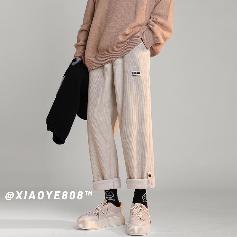 High Street Corduroy Thicken Men's Pants Fashion Design Brand Loose Straight Male Casual Warm Trousers Streetwear Pants aidase-shop