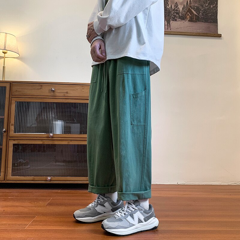 Joggers Cargo Pants for Men Casual Hip Hop Wide Leg Elastic High Waist Loose Straight Harem Trousers Oversized Black Cargo Pants aidase-shop