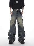 Wide Leg Jeans Pants Men Streetwear Baggy Distressed Denim Trousers Male Oversize Hollow Out Casual Korean Hip Hop aidase-shop
