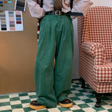Green Corduroy Pants Men Vintage Harajuku Japanese Retro Streetwear White Trousers Male Men's Casual Loose Fashion