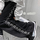 High Street Men Casual Pants Harajuku Y2K Letter Print Design Oversize Straight Black Pant America Vintage Male Trousers