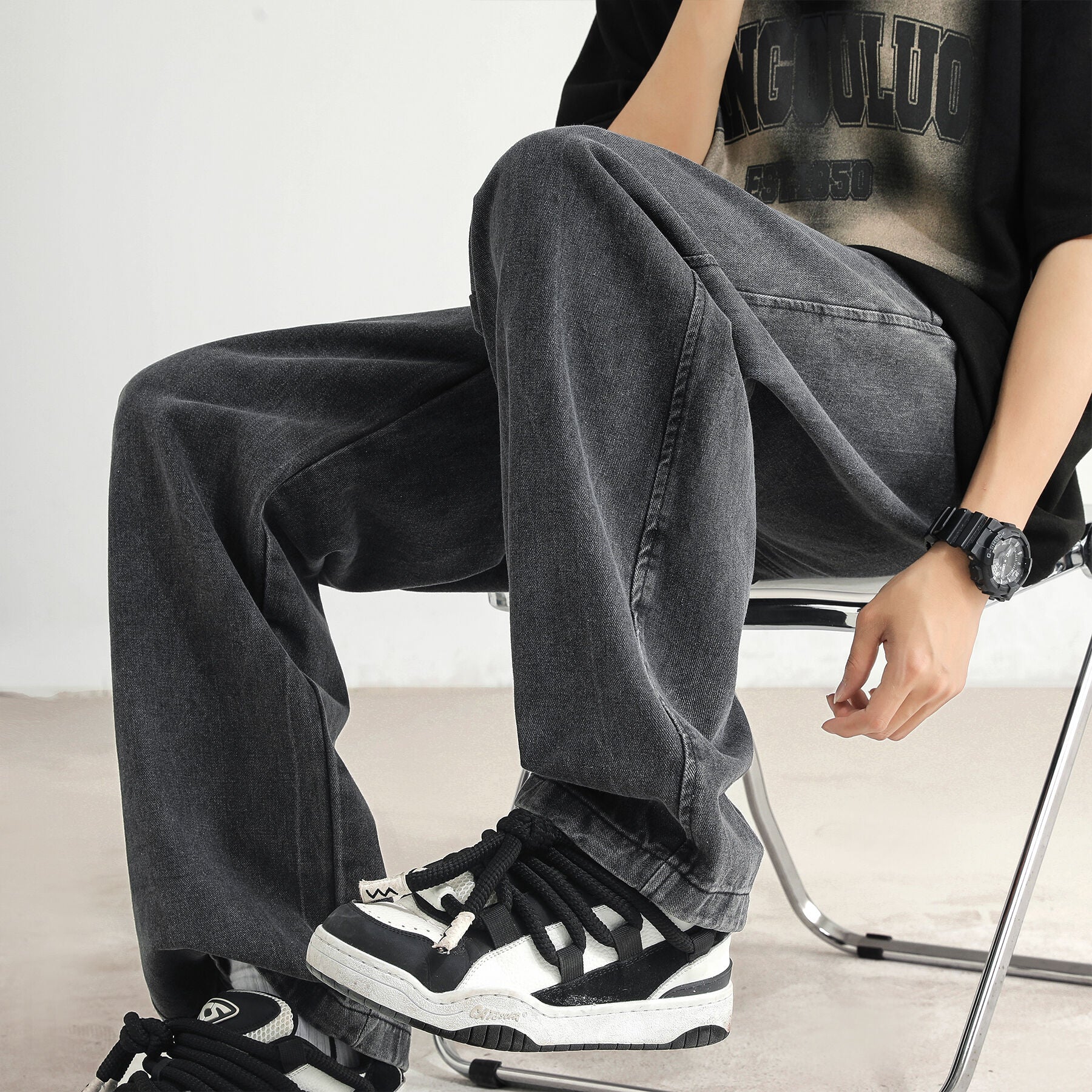 New Jeans Men's Loose Straight Tube Slim Fitting Drawstring Wide Leg Pants Streetwear Oversized Casual Denim Trousers aidase-shop