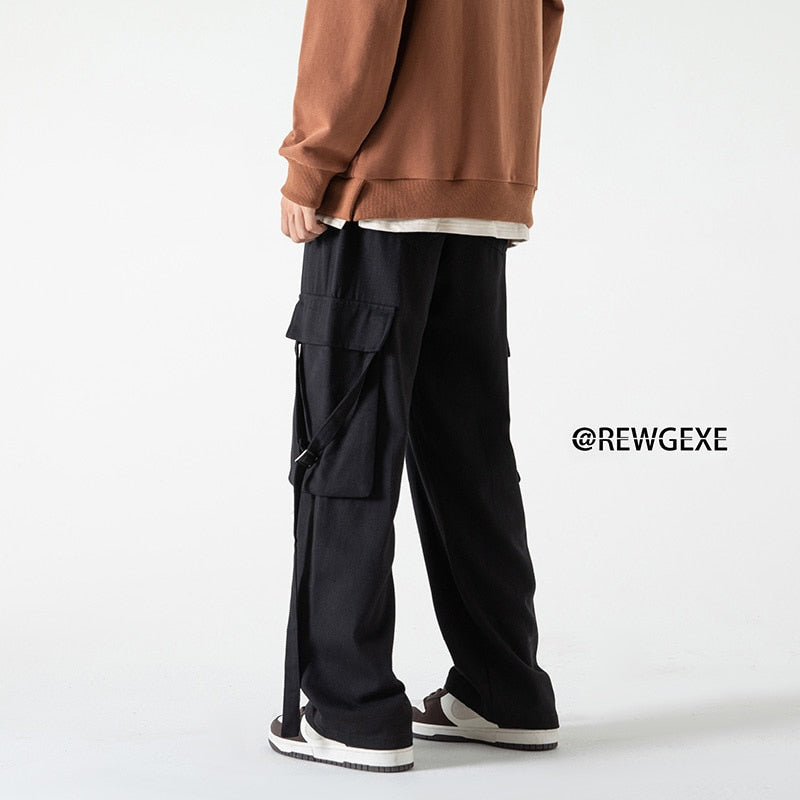 Cotton Cargo Pants Men Fashion Retro Pocket Casual Pants Men Japanese Streetwear Hip-hop Loose Straight Pants Mens Trousers aidase-shop
