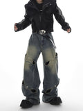 Wide Leg Jeans Pants Men Streetwear Baggy Distressed Denim Trousers Male Oversize Hollow Out Casual Korean Hip Hop aidase-shop