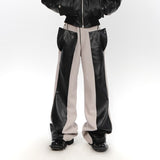 Niche Split Trousers PU Leather Splicing Design Casual Pants Loose High Straight Contrast Color Male Fashion Winter aidase-shop