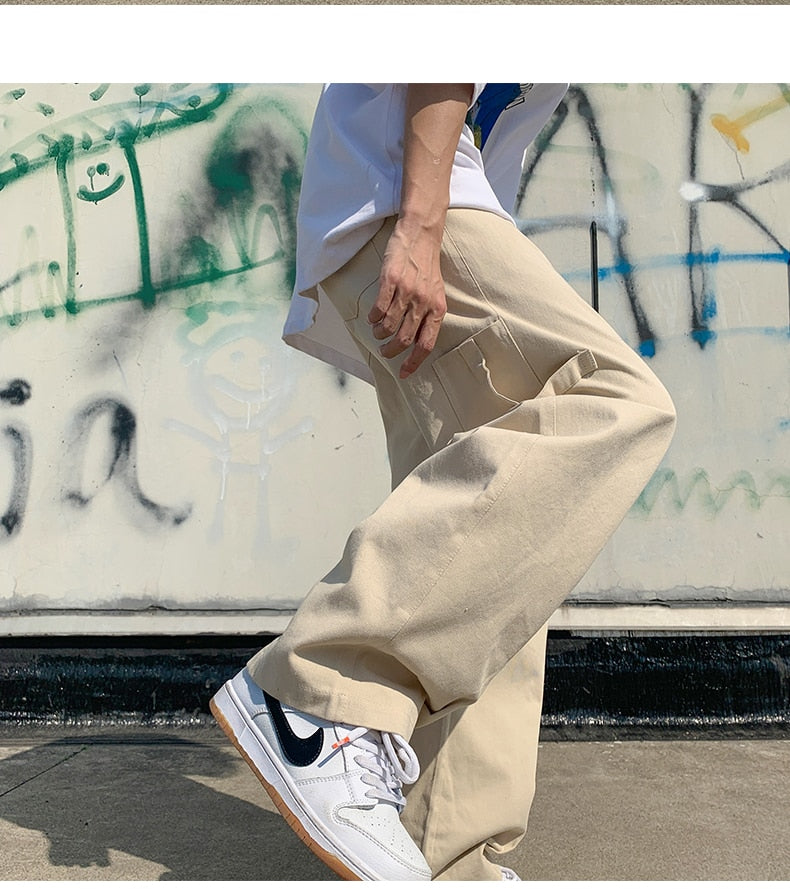 M-5XL Cargo Pants Men Fashion 3 Colors Casual Wide Leg Pants Men Streetwear Loose Hip Hop Pocket Straight Pants Mens Trousers aidase-shop