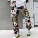 Men Pants Spring/Autumn Streetwear Printed Pants Straight Loose Mid Waist Casual Trousers Men Fashion Full Length Pants aidase-shop