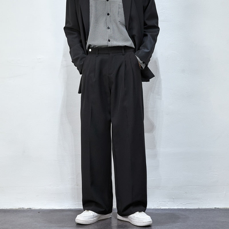 Men's Solid Color Wide Leg Casual Suit Pants  Fashion Streetwear Ins Men Trousers Harajuku Loose Unisex Pants aidase-shop