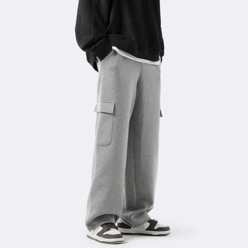 Grey White Cargo Pants Men Fashion Pocket Casual Pants Men Japanese Streetwear Loose Straight Pants Mens Joggers Trousers M-2XL aidase-shop