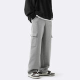 Grey White Cargo Pants Men Fashion Pocket Casual Pants Men Japanese Streetwear Loose Straight Pants Mens Joggers Trousers M-2XL