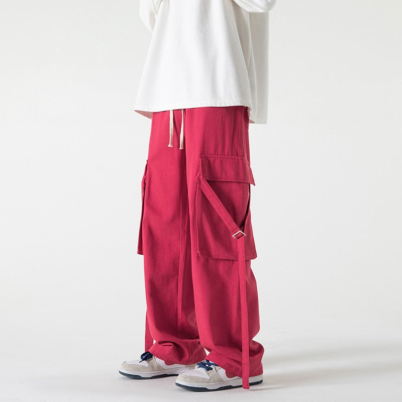 Cotton Cargo Pants Men Fashion Retro Pocket Casual Pants Men Japanese Streetwear Hip-hop Loose Straight Pants Mens Trousers aidase-shop