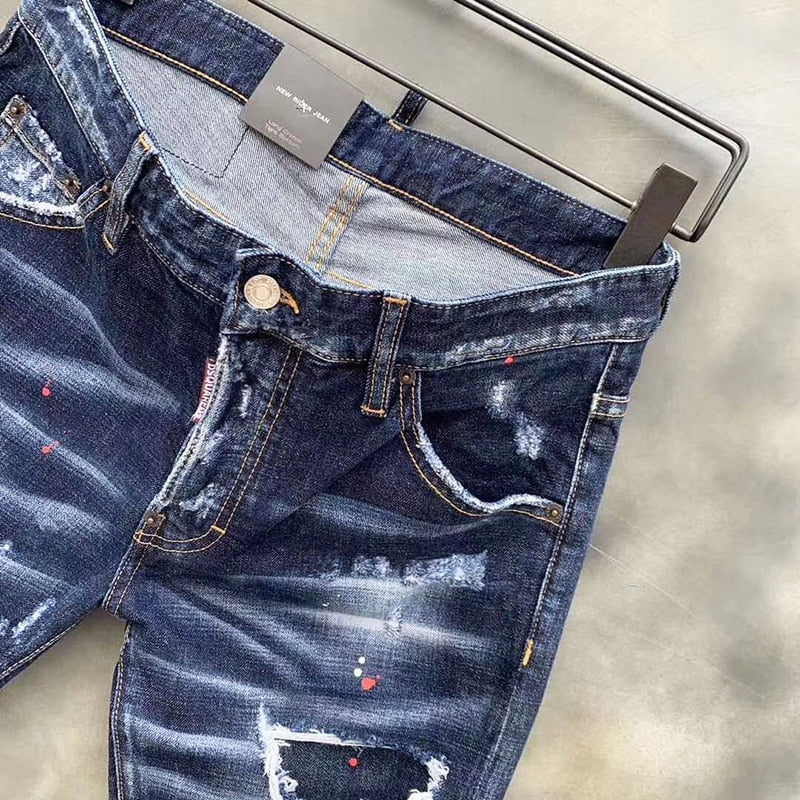 Aidase  Men Ripped Skinny Denim Jeans Luxury Brand Dsq2 Street Wear Fit Jeans Pants Quality Men Holes Stretch Denim Pants Casual Jeans aidase-shop