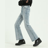 Men High Street Hip Hop Casual Small Flare Denim Jeans Pant Male Japan Korea Style Streetwear Vintage Denim Trousers Pant
