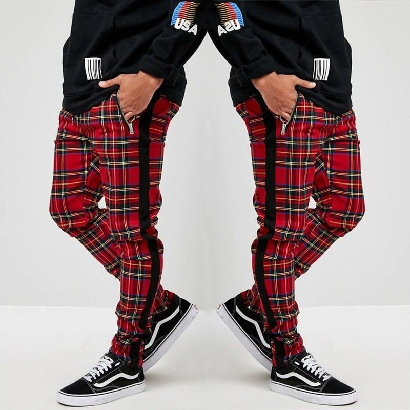 Scottish Style Plaid Sweatpants Men Street Fashion Trousers Casual Sports Joggers Pants aidase-shop