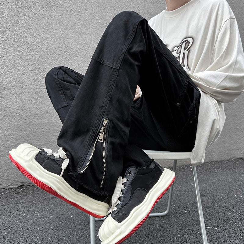 High Street Straight Black Men's Jeans America y2k Fashion Design Hip Hop Male Denim Pants Zipper Casual Trousers aidase-shop