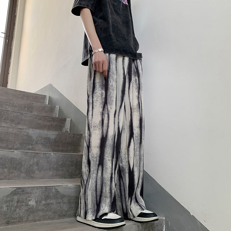 Pleated Pants Men's Fashion Retro Casual Pants Men Japanese Streetwear Loose Hip-hop Wide-leg Pants Mens Ice Silk Trousers M-3XL aidase-shop