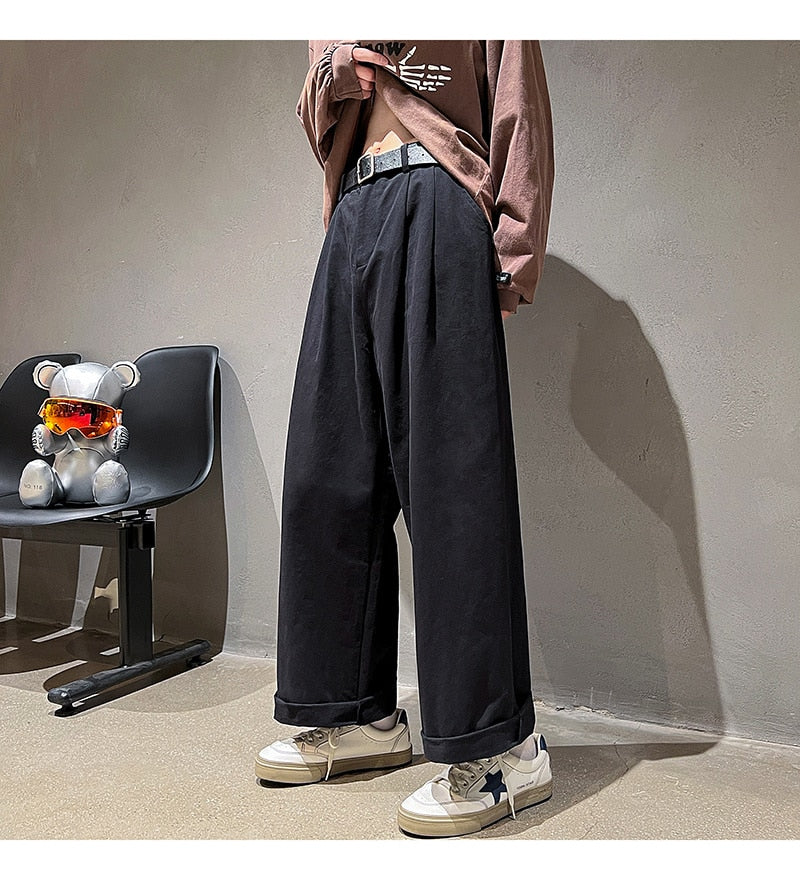 Cotton Oversized Casual Pants Men Fashion Loose Wide Leg Pants Men Japanese Streetwear Hip Hop Straight Pants Mens Trousers aidase-shop