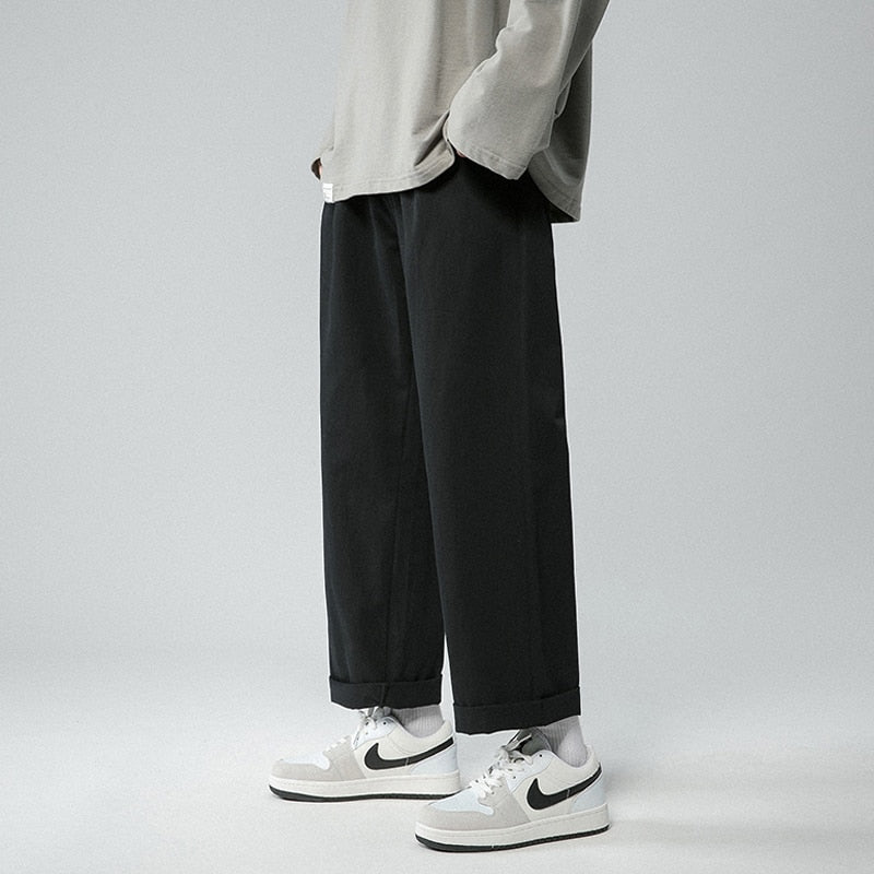Legible Men's Pants Retro Ankle Length Casual Cotton Pant Male Elastic Waist Loose Pant Man aidase-shop