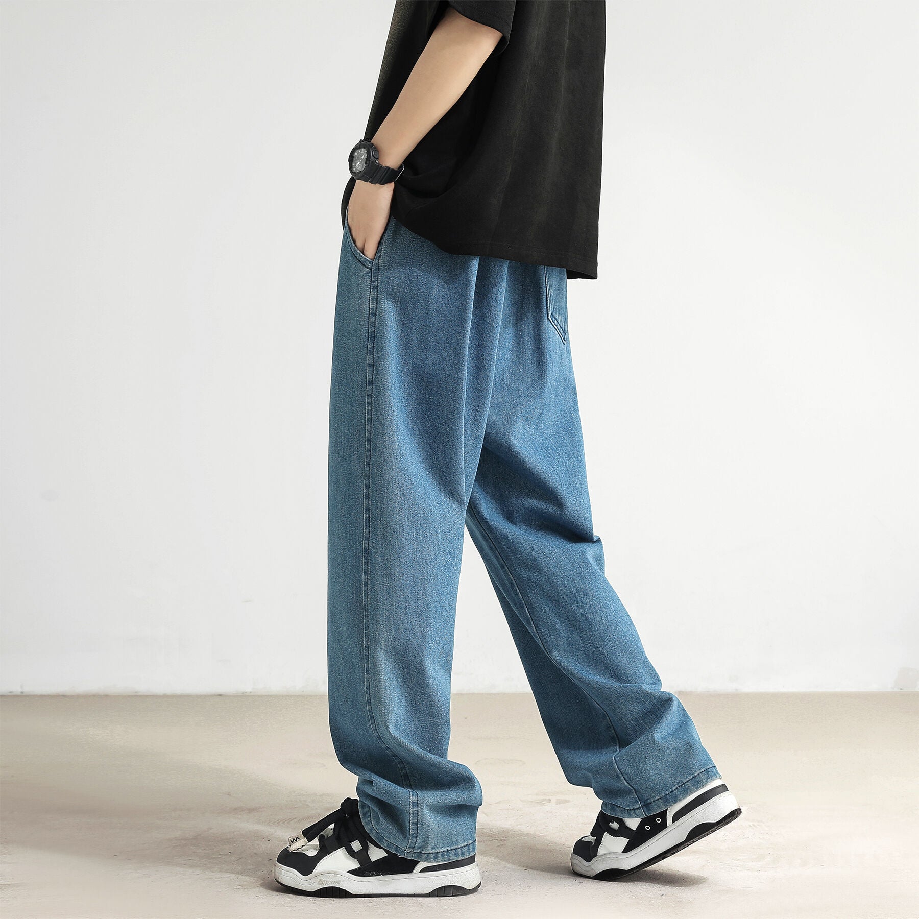 New Jeans Men's Loose Straight Tube Slim Fitting Drawstring Wide Leg Pants Streetwear Oversized Casual Denim Trousers aidase-shop