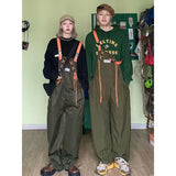 2022 Men's Fashion Retro Army Green Work Suspenders American Streetwear Casual Pants Loose Fashion Trousers Romper Jumpsuit aidase-shop