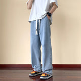Japanese Style Trend Y2k Baggy Straight Jeans Men's Summer New Wide Leg Solid Color Casual Denim Pants Male High Street Trousers aidase-shop