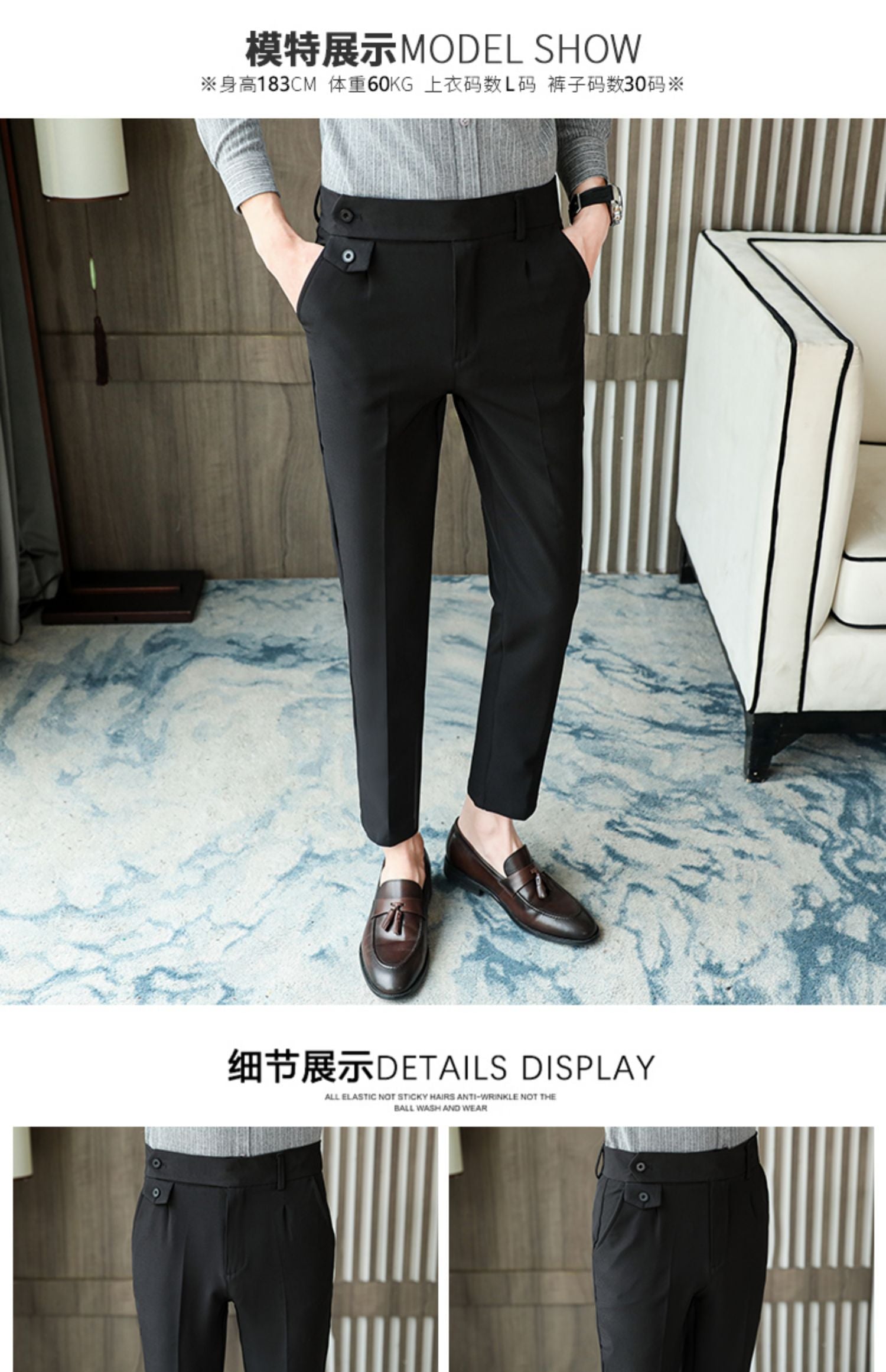 Aidase   2022 Brand Clothing Men Spring Stylecasual Nine Cent Trousers/Male Slim Fit High-Grade Pure Cotton Stripe Suit Pants Black Beige aidase-shop