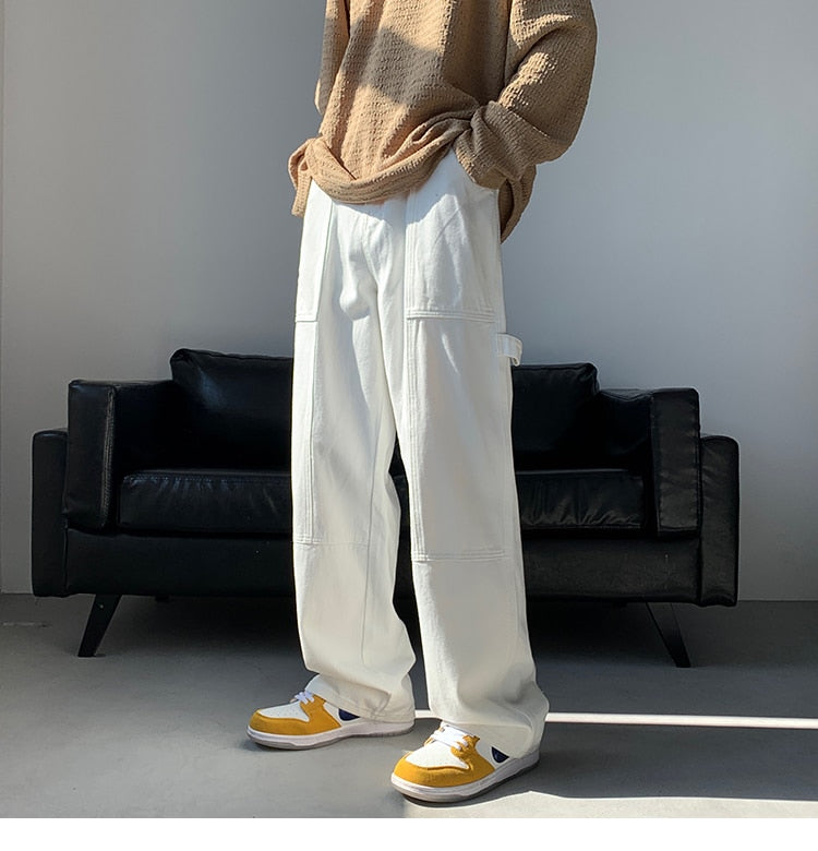Blue White Black Baggy Jeans Men Fashion Casual Wide Leg Jeans Men Streetwear Loose Hip Hop Straight Denim Pants Mens Trousers aidase-shop