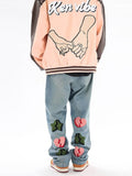 Y2K Hip Hop Retro Heart Embroidery Straight Jeans Men New Fashion Casual Harajuku Punk Gothic Loose Wide Leg Pants Streetwear aidase-shop