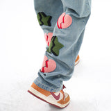 Y2K Hip Hop Retro Heart Embroidery Straight Jeans Men New Fashion Casual Harajuku Punk Gothic Loose Wide Leg Pants Streetwear aidase-shop