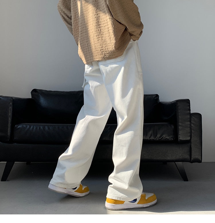 Blue White Black Baggy Jeans Men Fashion Casual Wide Leg Jeans Men Streetwear Loose Hip Hop Straight Denim Pants Mens Trousers aidase-shop