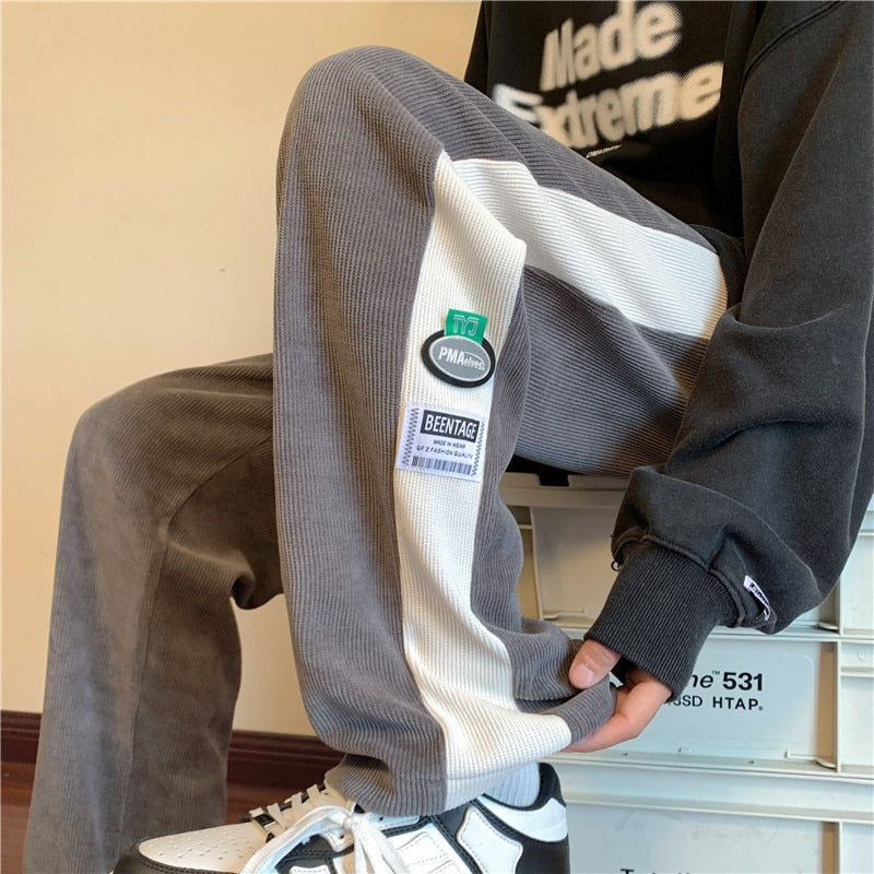 Men's Corduroy Pants Fashion Straight Leg Loose Trousers Casual Sweatpants Pantalons aidase-shop