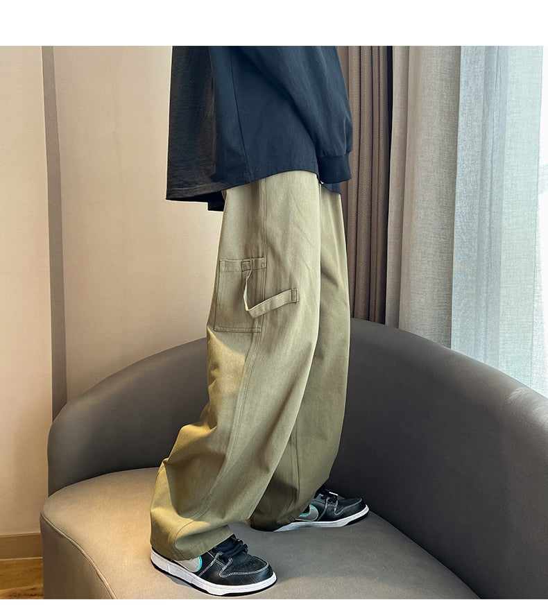 M-5XL Cargo Pants Men Fashion 3 Colors Casual Wide Leg Pants Men Streetwear Loose Hip Hop Pocket Straight Pants Mens Trousers aidase-shop
