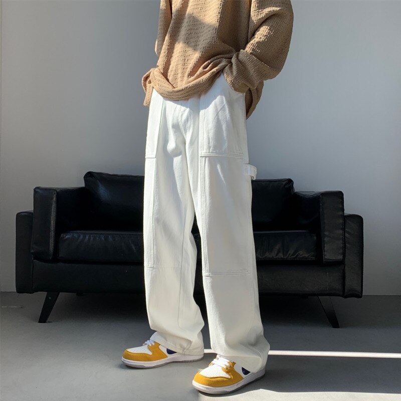 Blue White Black Baggy Jeans Men Fashion Casual Wide Leg Jeans Men Streetwear Loose Hip Hop Straight Denim Pants Mens Trousers aidase-shop