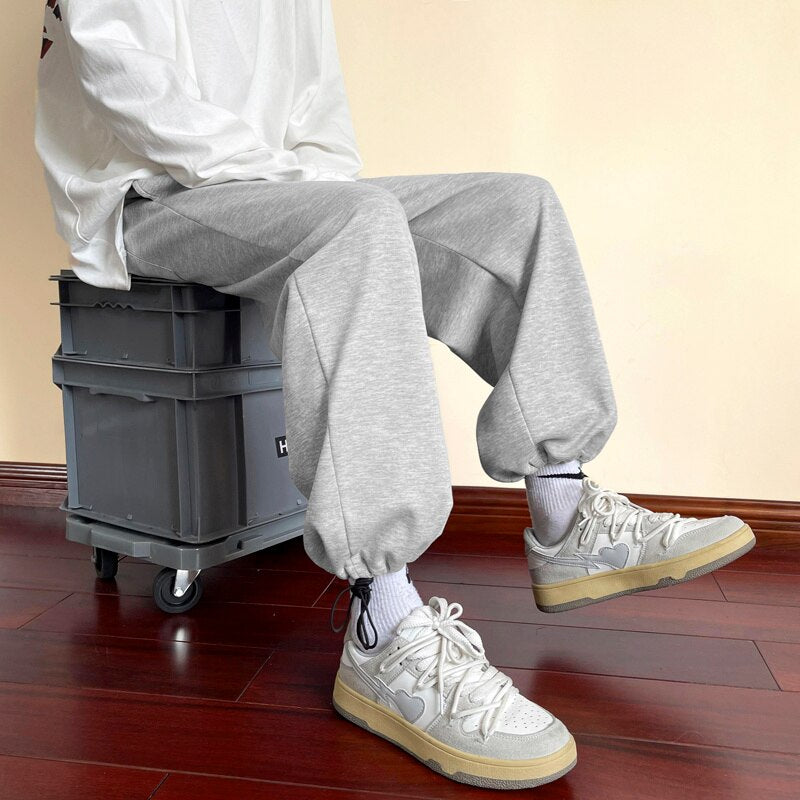 Black Grey White Casual Pants Men Fashion Drawstring Sweatpants Men Streetwear Korean Loose Straight Pants Mens Joggers Trousers aidase-shop