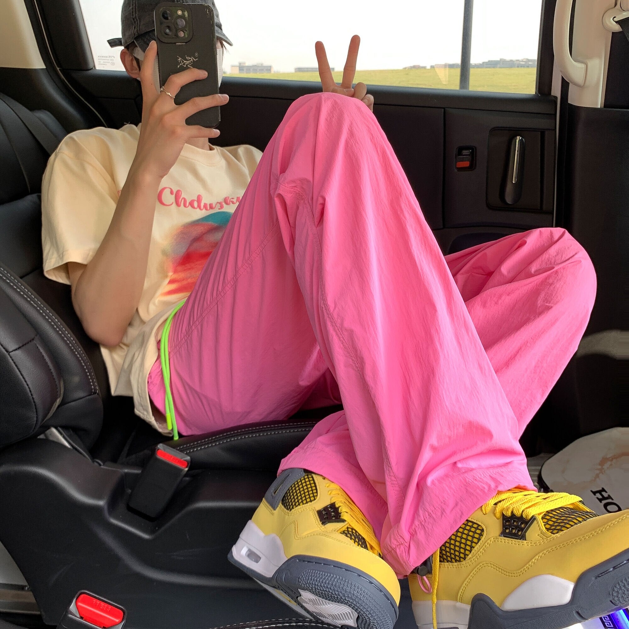 American Trend Y2k Parachute Casual Pants Mens Baggy Solid Color Quick Drying Cargo Pants Waterproof Ice Silk Straight Trousers aidase-shop