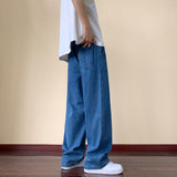 Japanese Style Trend Y2k Baggy Straight Jeans Men's Summer New Wide Leg Solid Color Casual Denim Pants Male High Street Trousers