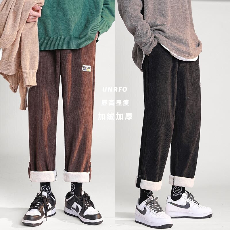 High Street Corduroy Thicken Men's Pants Fashion Design Brand Loose Straight Male Casual Warm Trousers Streetwear Pants aidase-shop